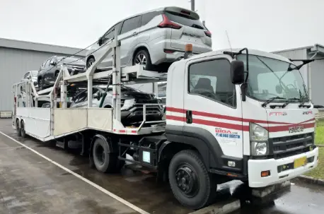 Car transport trucks at PT Nippon Konpo Indonesia